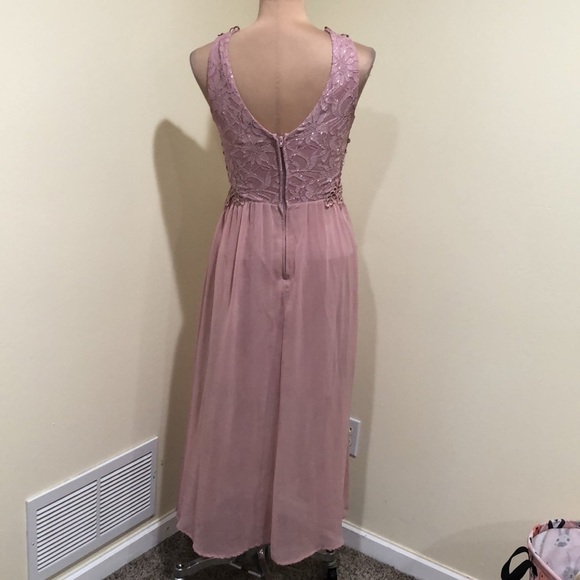 Francesca’s Collection City Triangles Midi Dress 1 Mauve Pink Floral Rhinestone - Picture 7 of 12